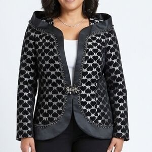Marchita Couture Black Heart Jacquard Embellished Evening Blazer Jacket Size 16